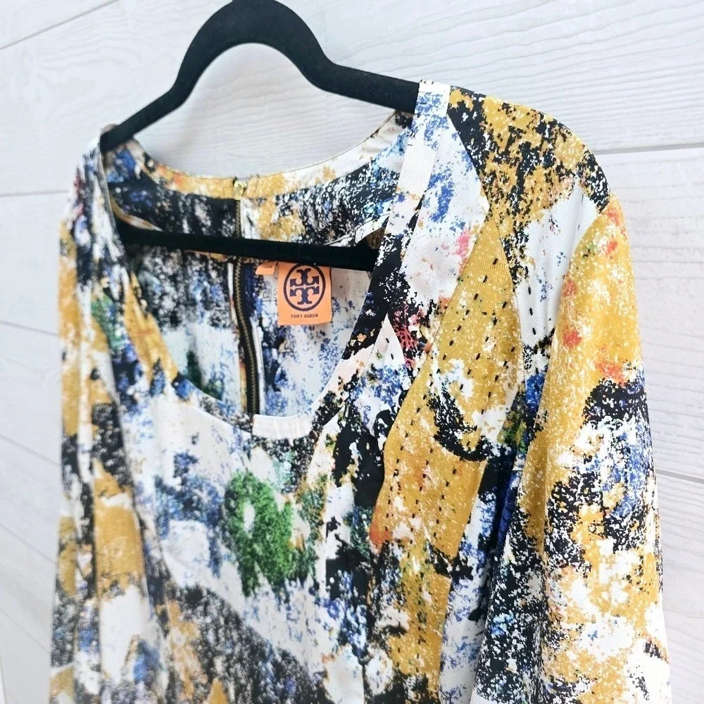 Tory Burch‎ 100% Silk Abstract Print Long Sleeve Top Size 8 Multi-Color Blouse